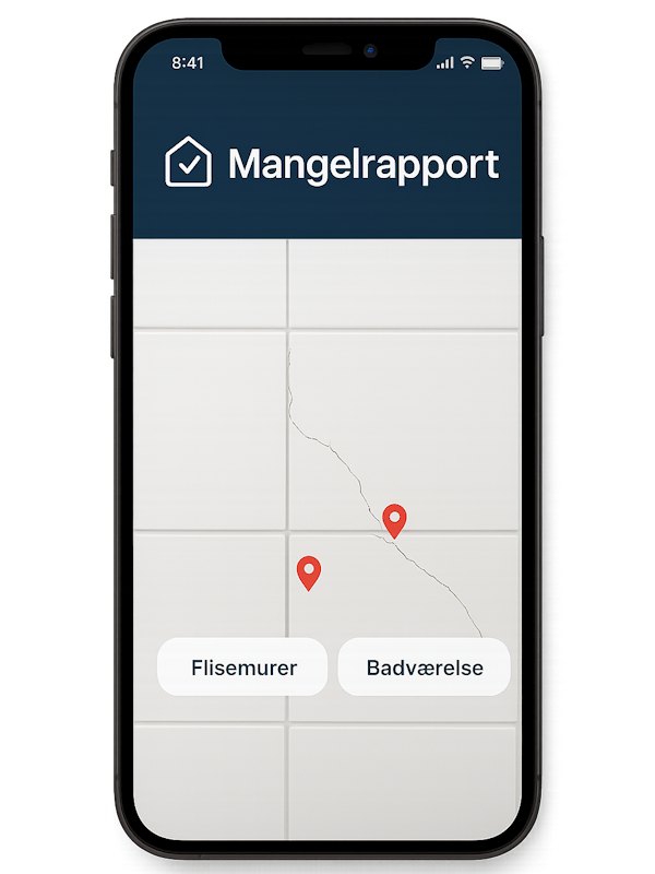 Mangelrapport app interface